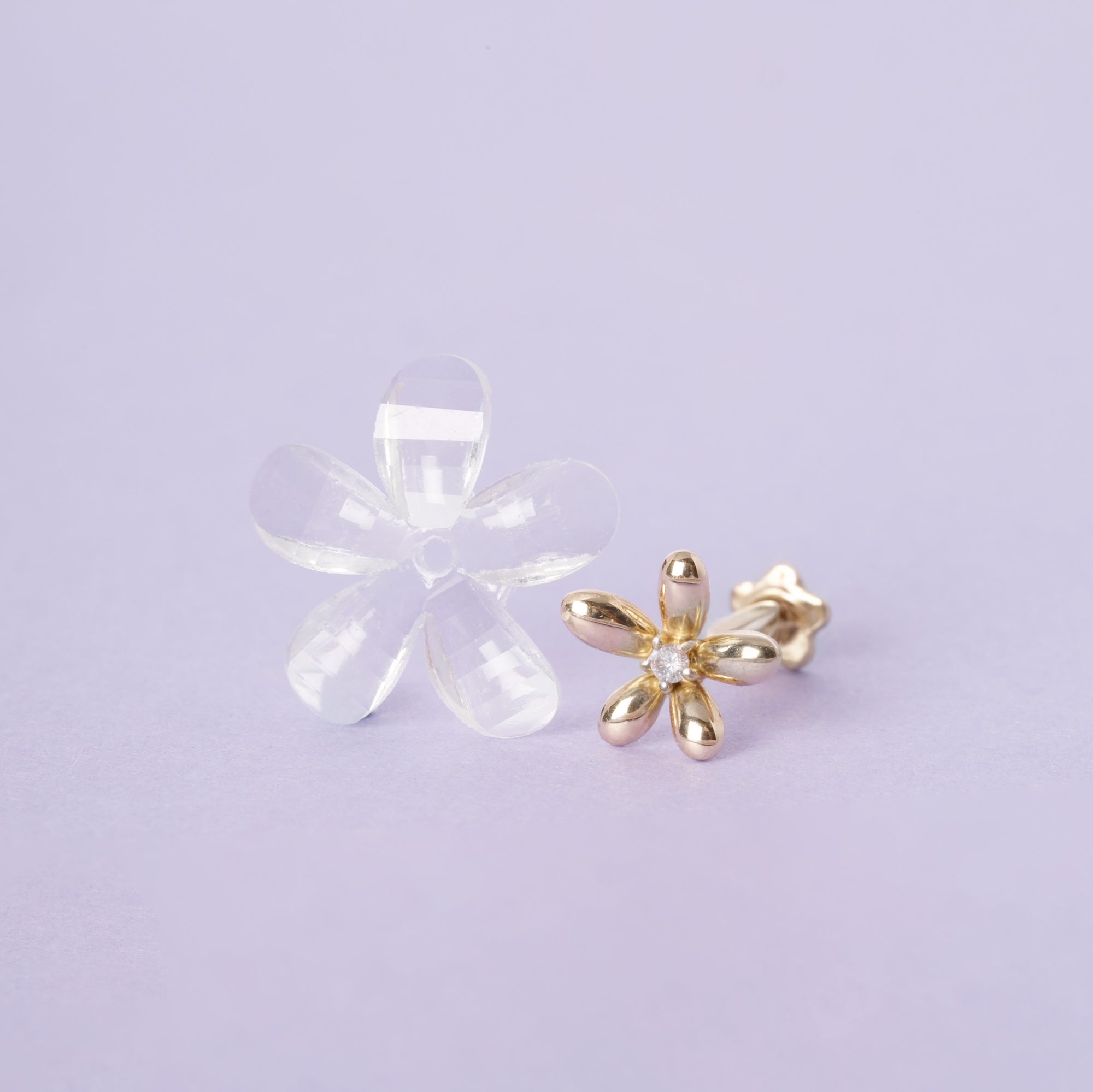 14K Massivt Guld Floraison Diamant Flatback Örhänge