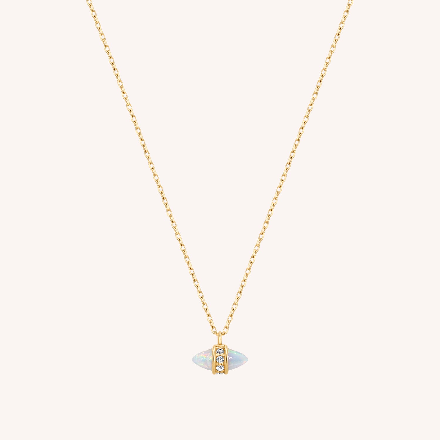 14K ソリッドゴールド オパール マーキーズ ダイヤモンド ネックレス