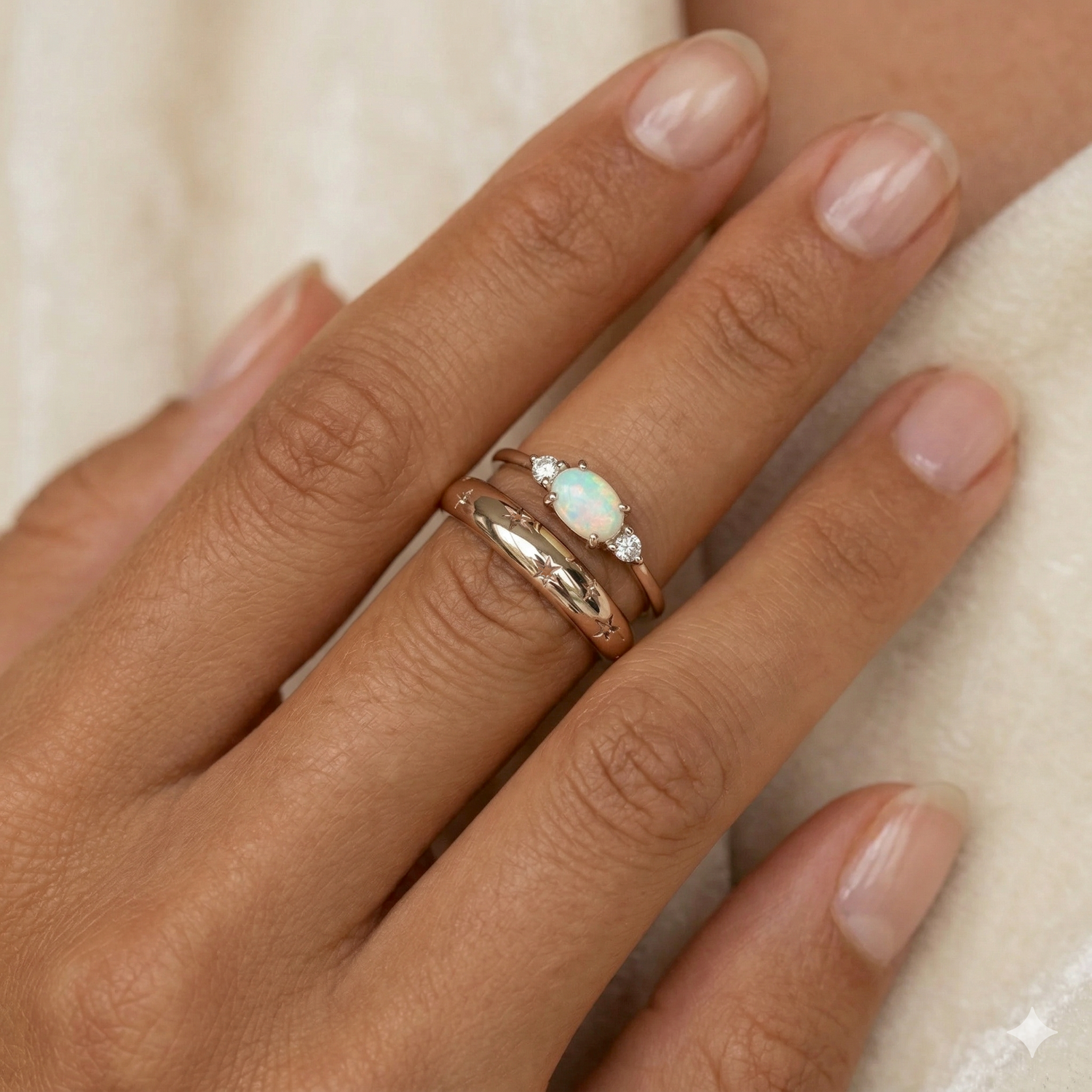 Deco opal cz anillo plateado