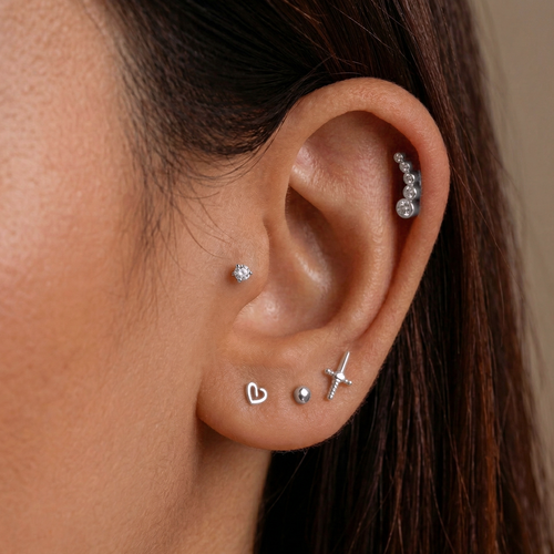 ต่างหูลาบเร็ตเกลียวภายในรูปหัวใจน่ารักทองแท้ 14K