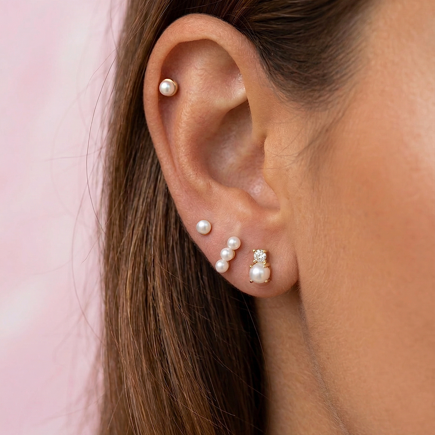 14K Massivt Guld Baby Perle Skruet Labret Ørering 3mm