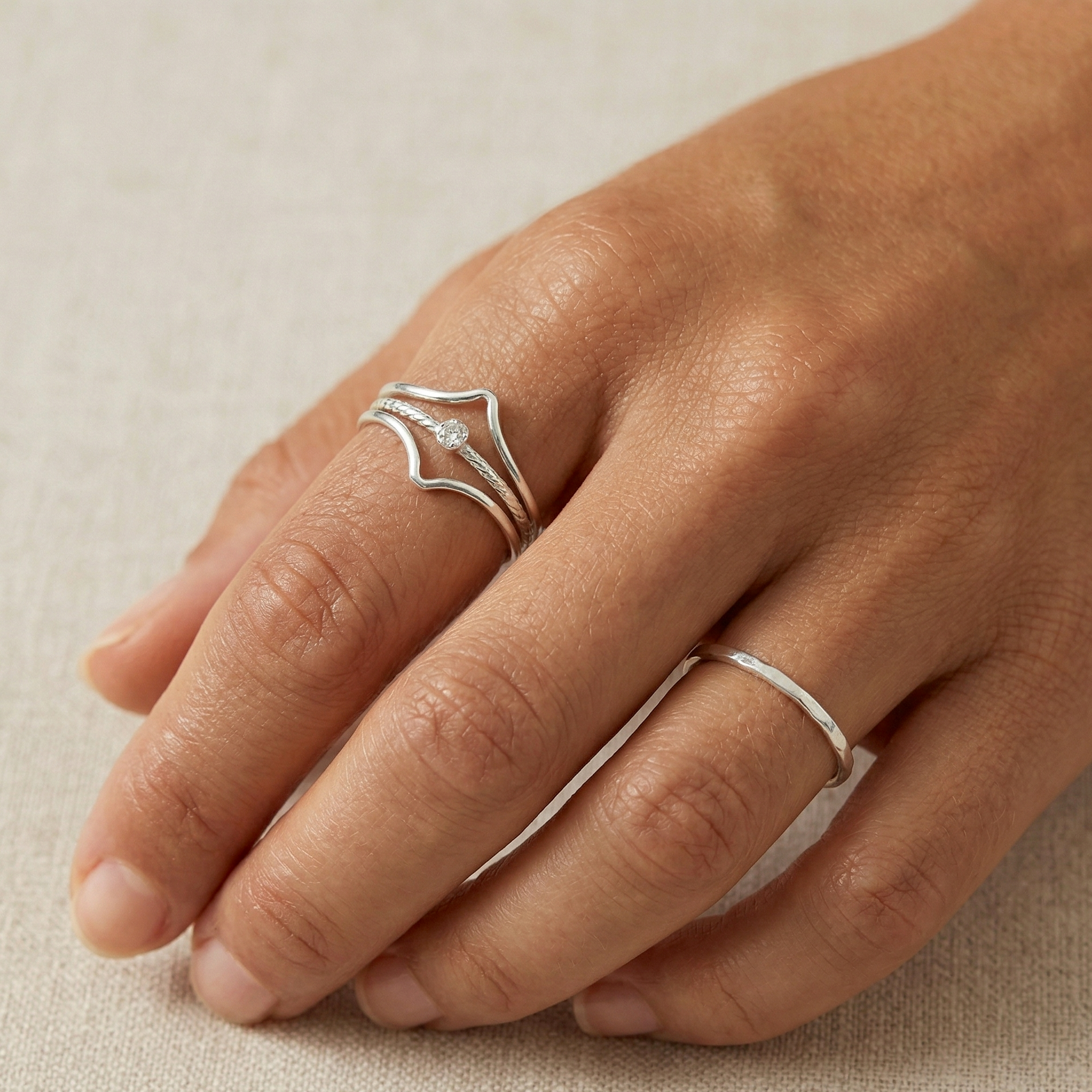 迷你闪耀边框银戒指