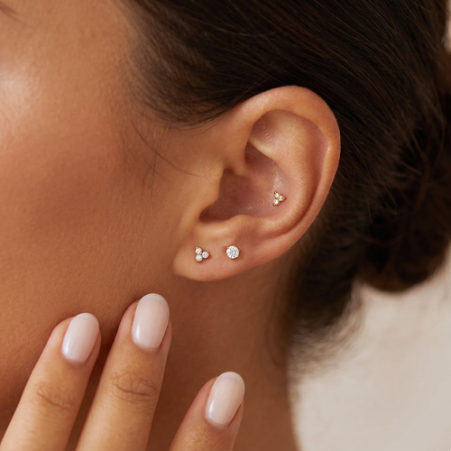 14K Solid Gold Trinity Jewel Threaded Labret Earring