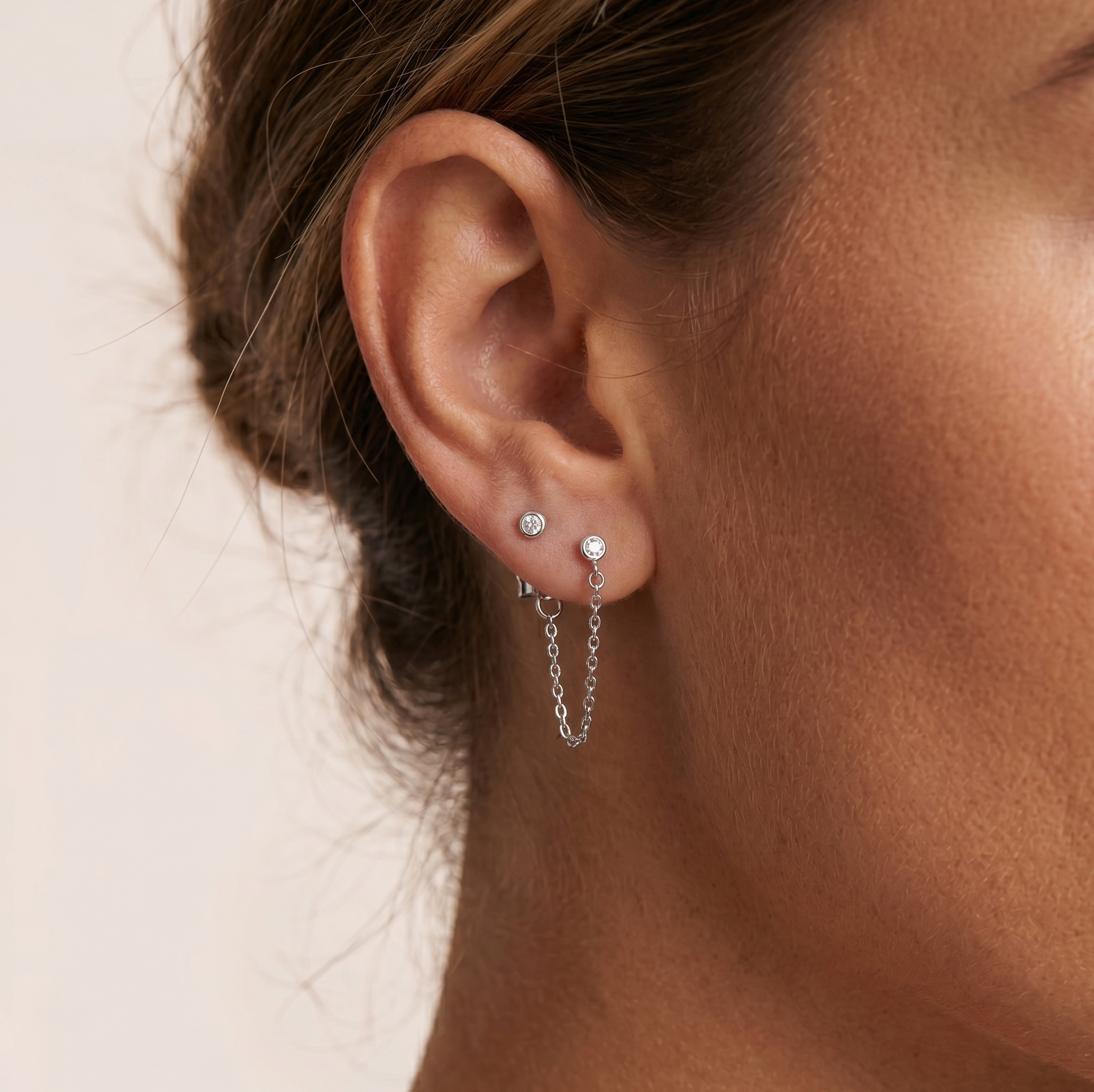 Anting Rantai Berlian Emas Padat 14K
