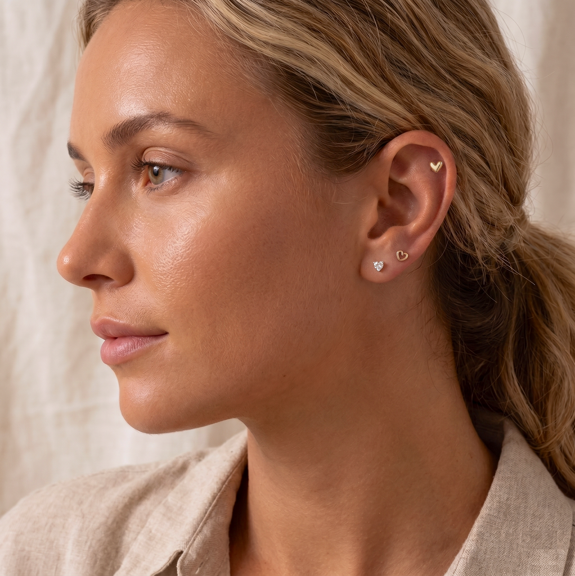 ต่างหูลาบเร็ตเกลียวภายในรูปหัวใจน่ารักทองแท้ 14K