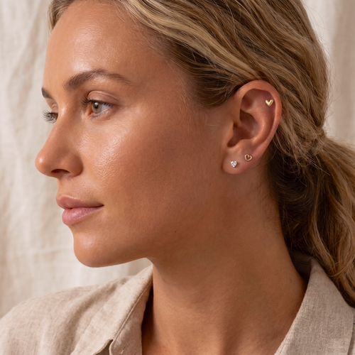 ต่างหูลาบเร็ตเกลียวภายในรูปหัวใจน่ารักทองแท้ 14K