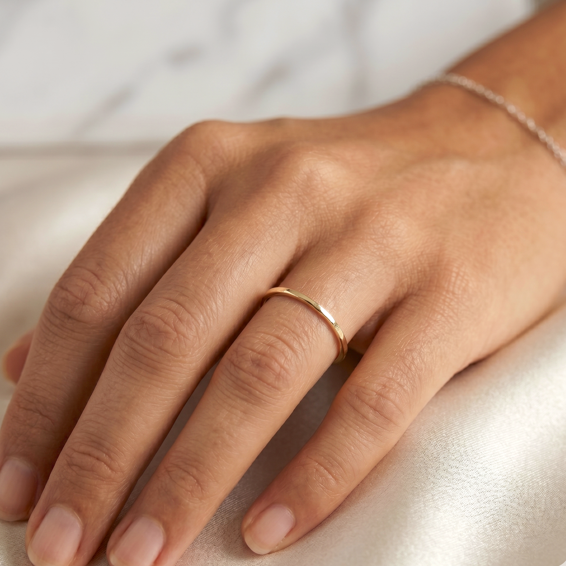 14K Solid Gold Hammered Stacker Ring