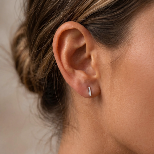 14K Solid Gold Micro Bar Flatback Earring