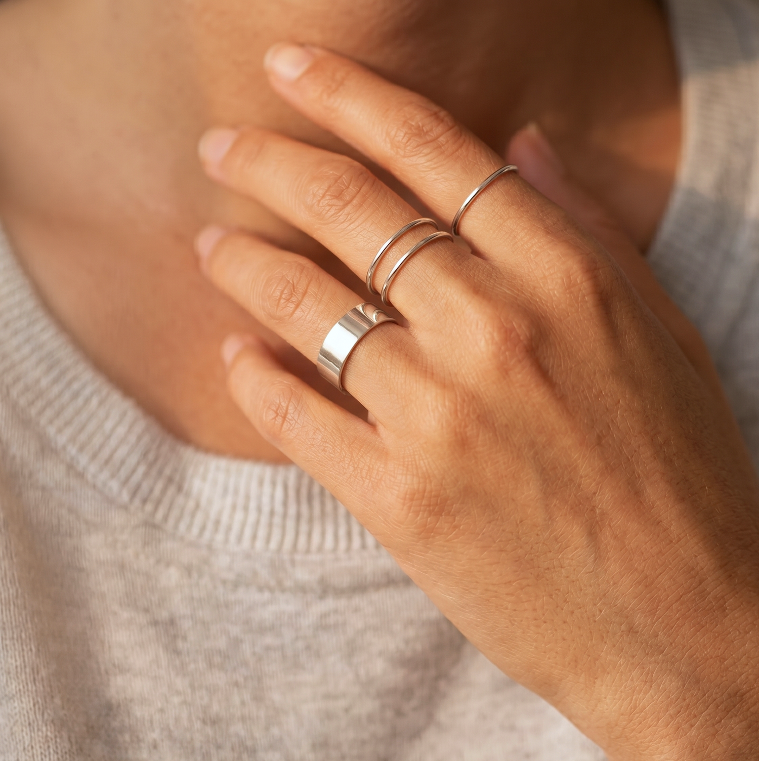 厚叠戒指 银色