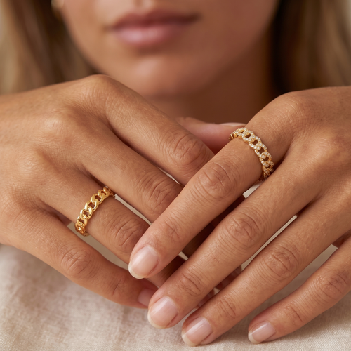 Cincin Rantai Emas Bersilangan CZ