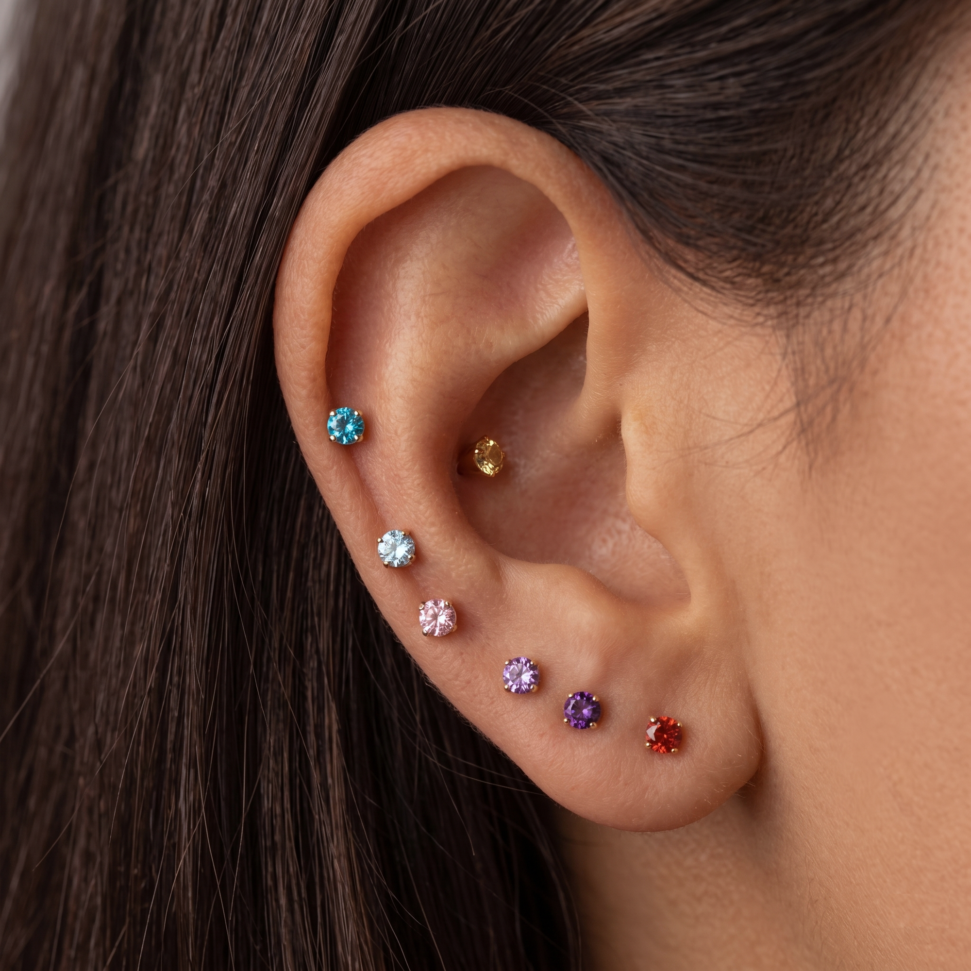 Sparkly Small Birthstones Stud Earrings
