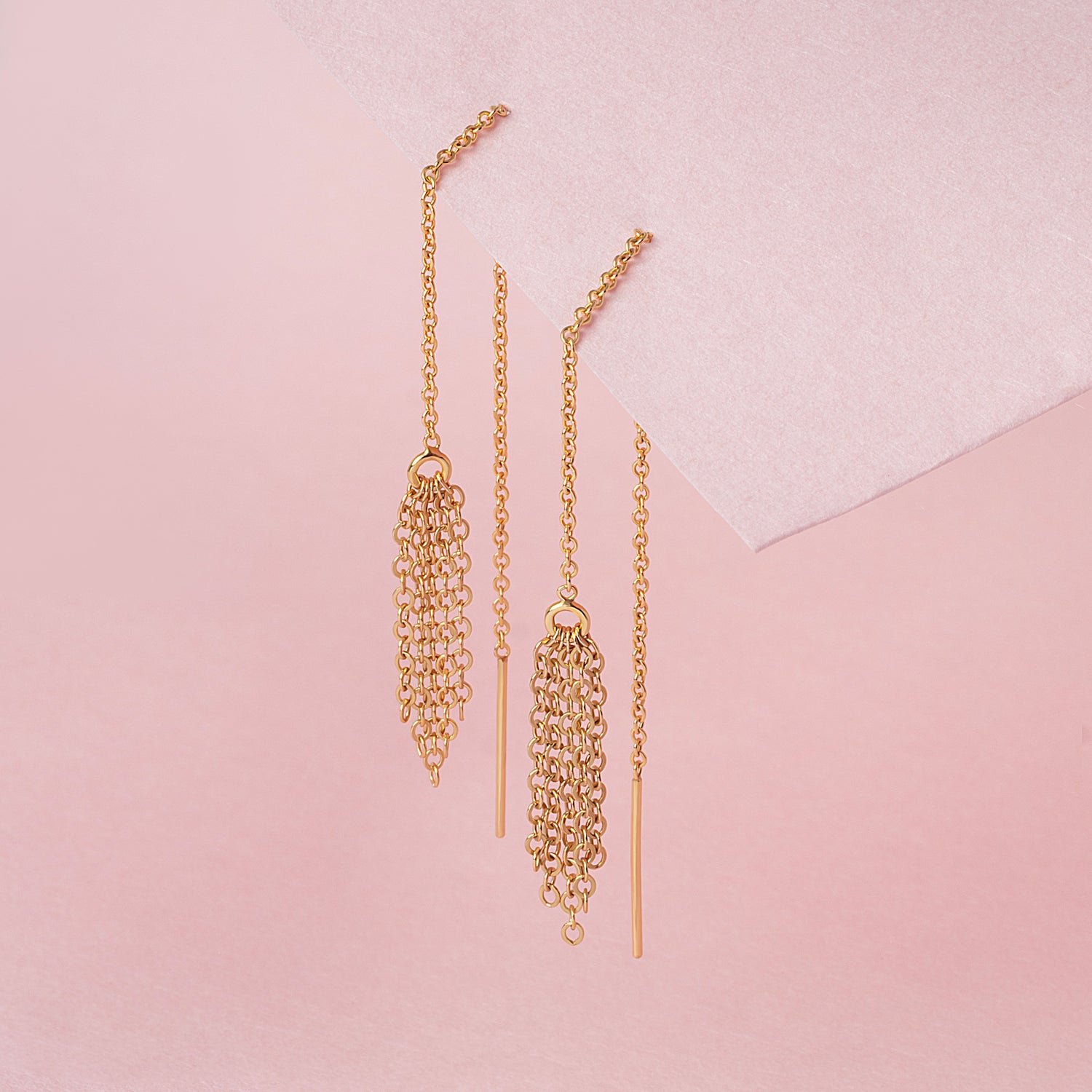 Golden Tassel Chain Threader Earrings