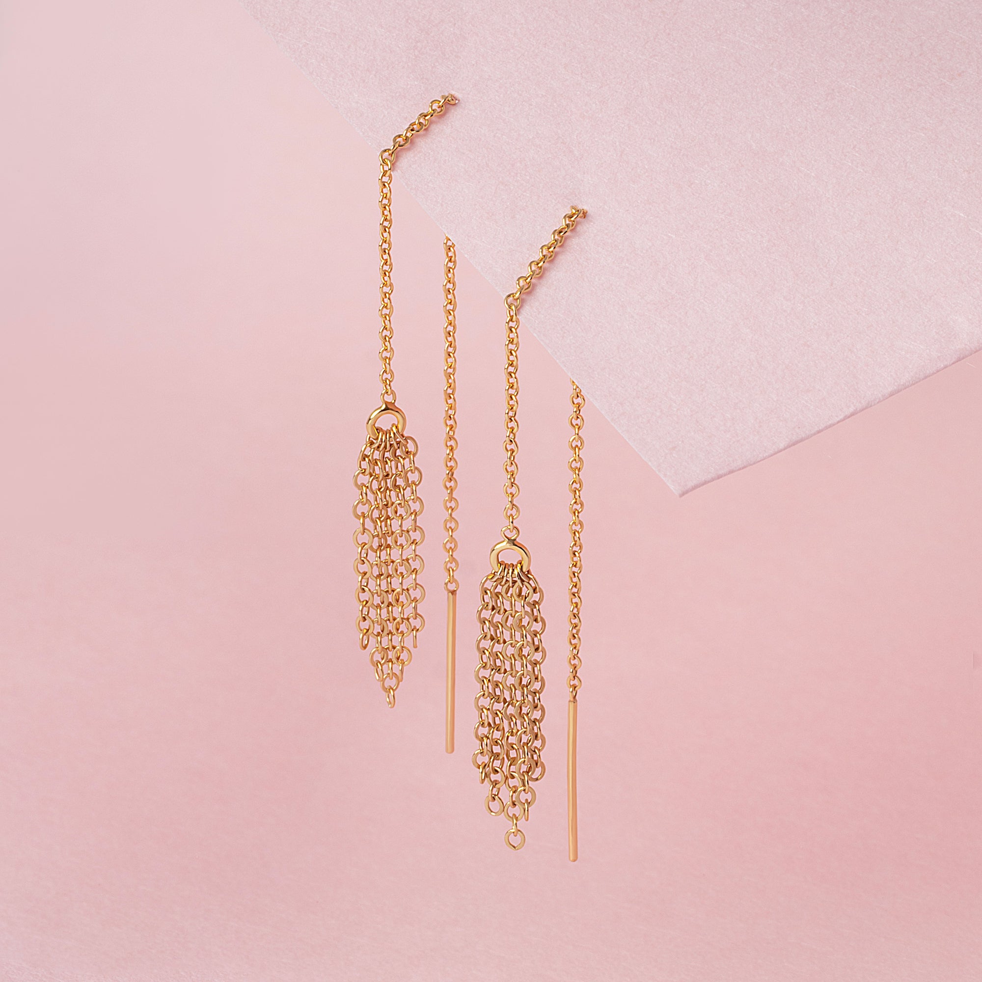 Golden Tassel Chain Threader Earrings