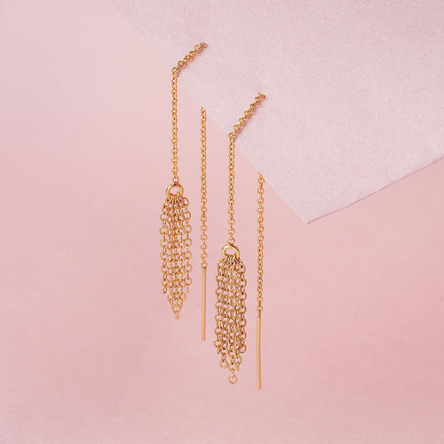 Golden Tassel Chain Threader Earrings