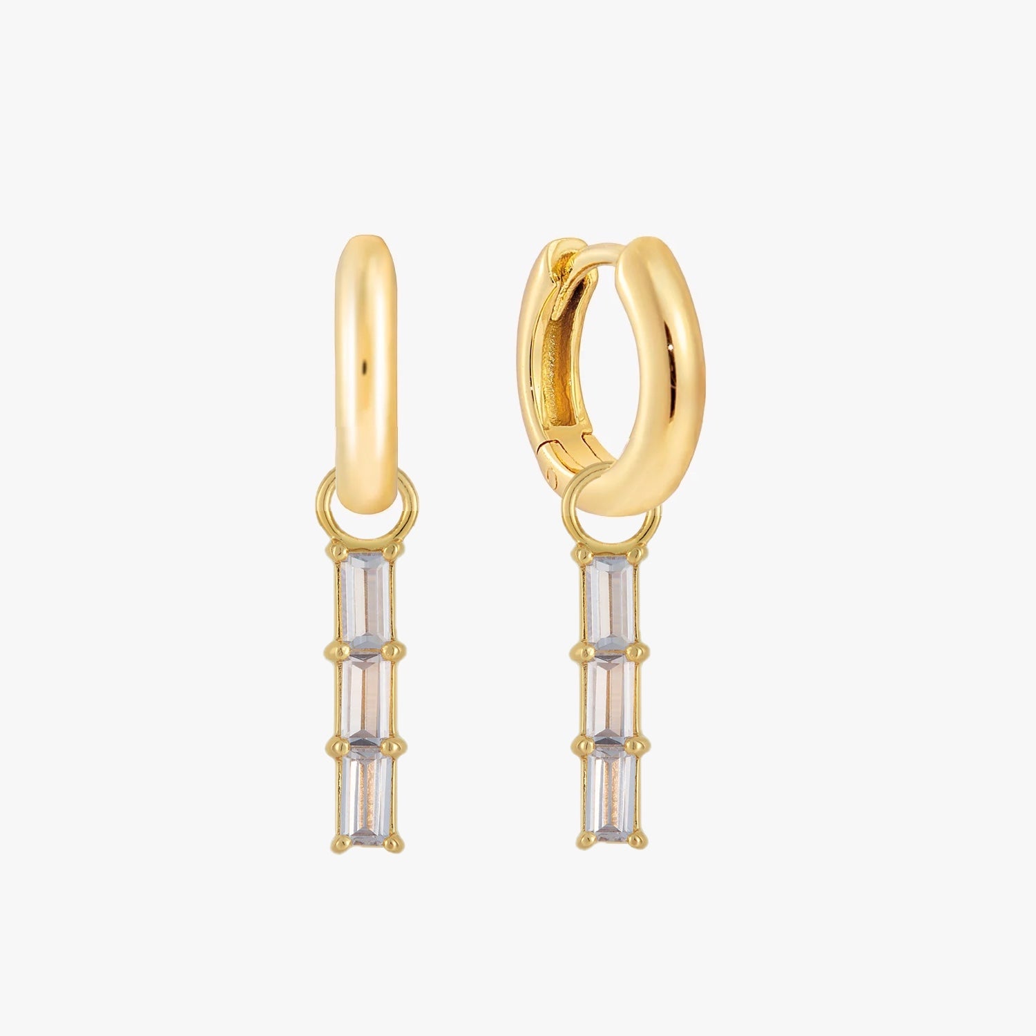 Baguette Trio Charm Huggie Earrings