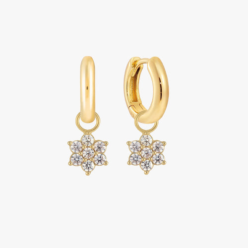 Pave Flower Charm Huggie Earrings