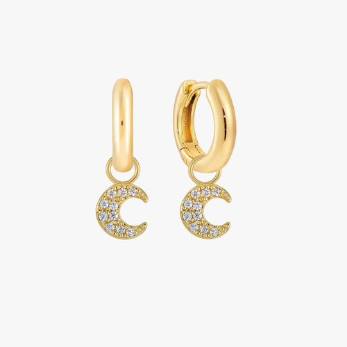 Pave Crescent Charm Huggie Earrings