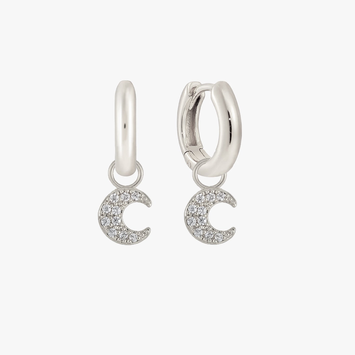 Pave Crescent Charm Huggie Earrings