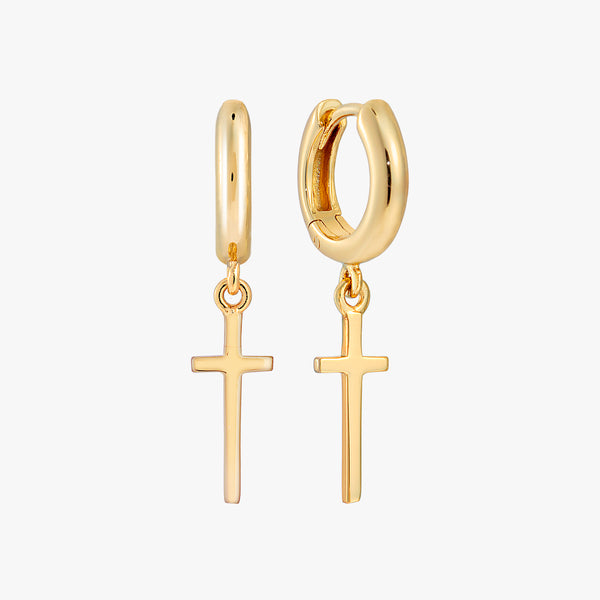 Gold cross hanging earring clearance
