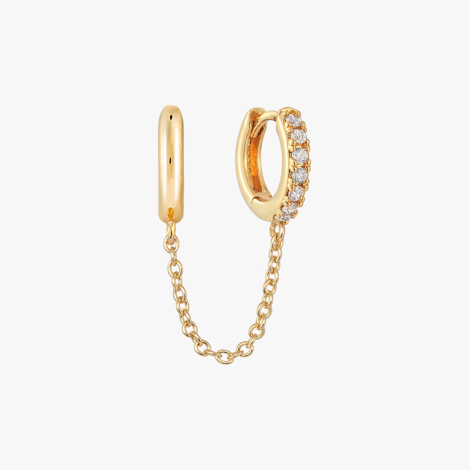 Cubic Zirconia Double Row Huggie Hoop Earrings in 14K Solid Gold