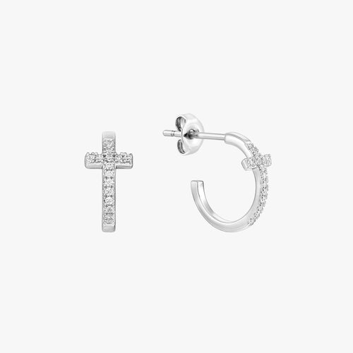 Pave Cross Hoop Earrings