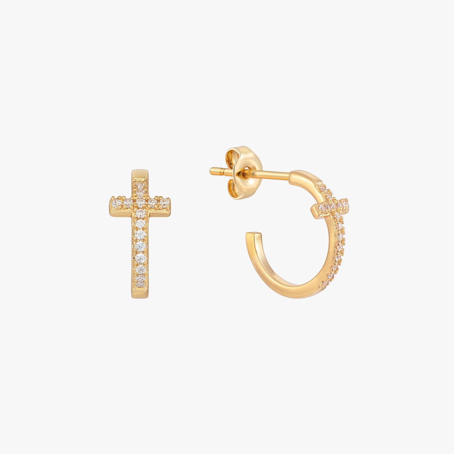Pave Cross Hoop Earrings
