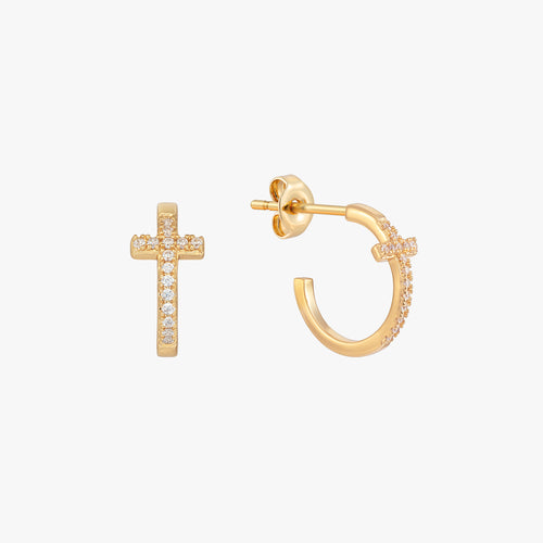 Pave Cross Hoop Earrings