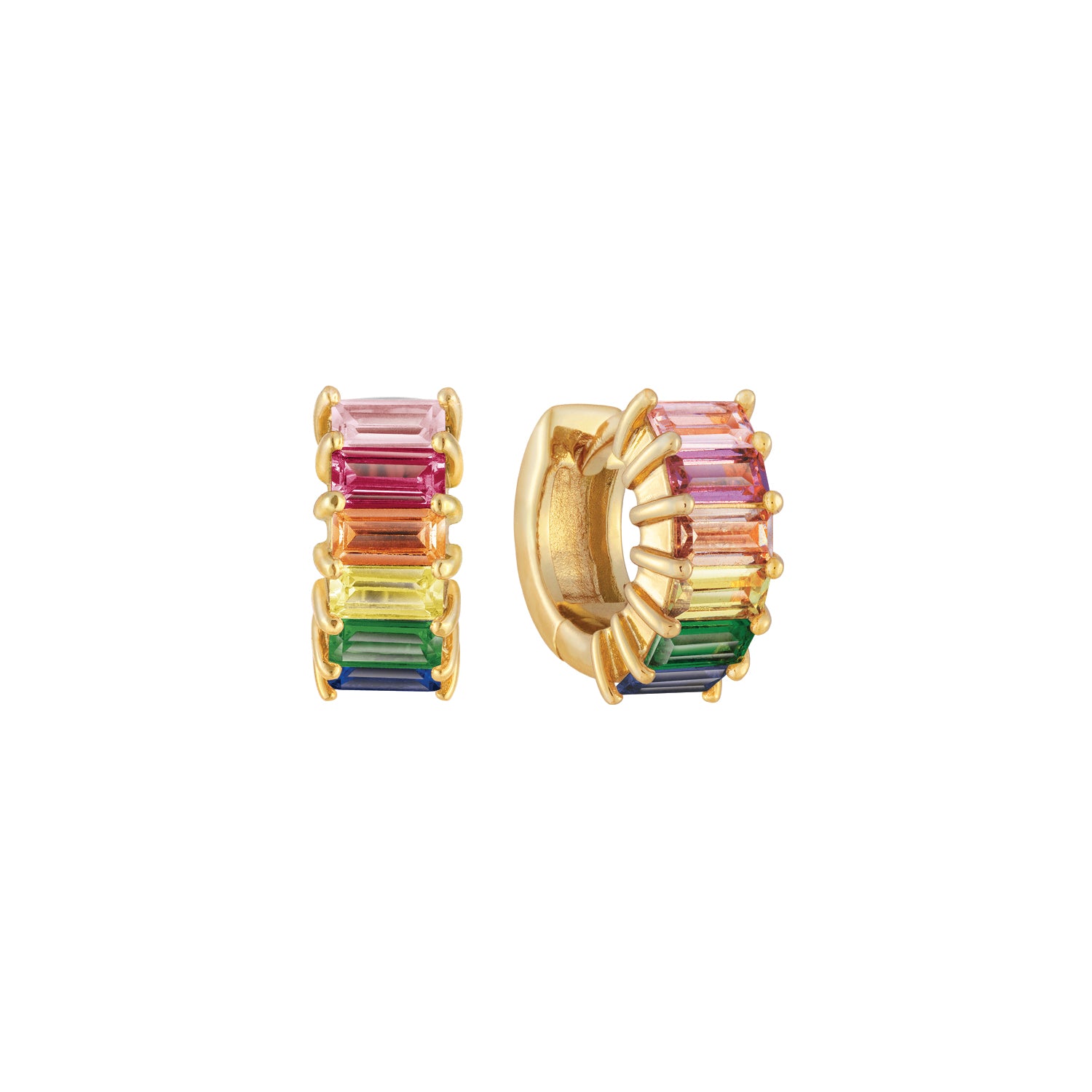 Rainbow baguette shop hoop earrings