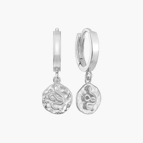 Snake Hammered Disc Hoop Earrings