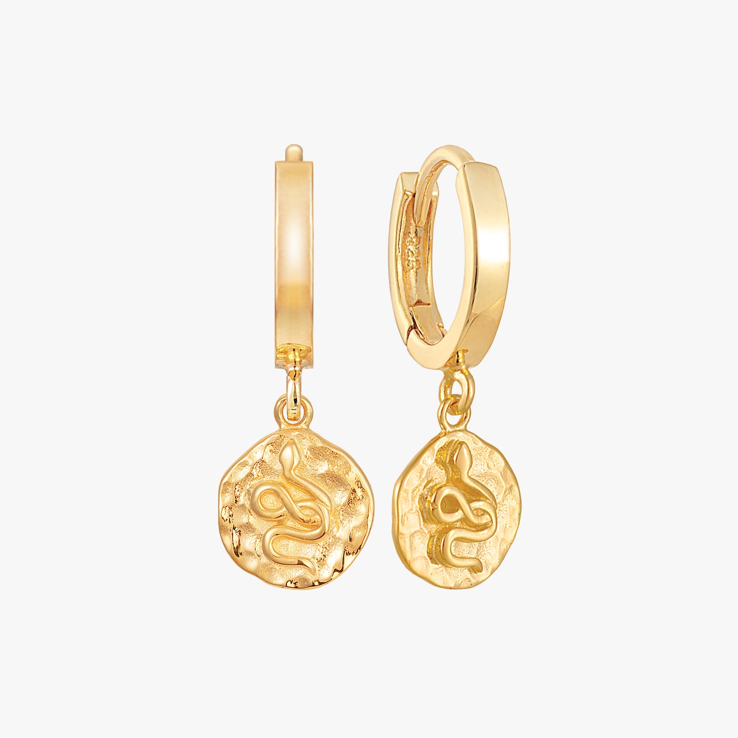 Snake Hammered Disc Hoop Earrings