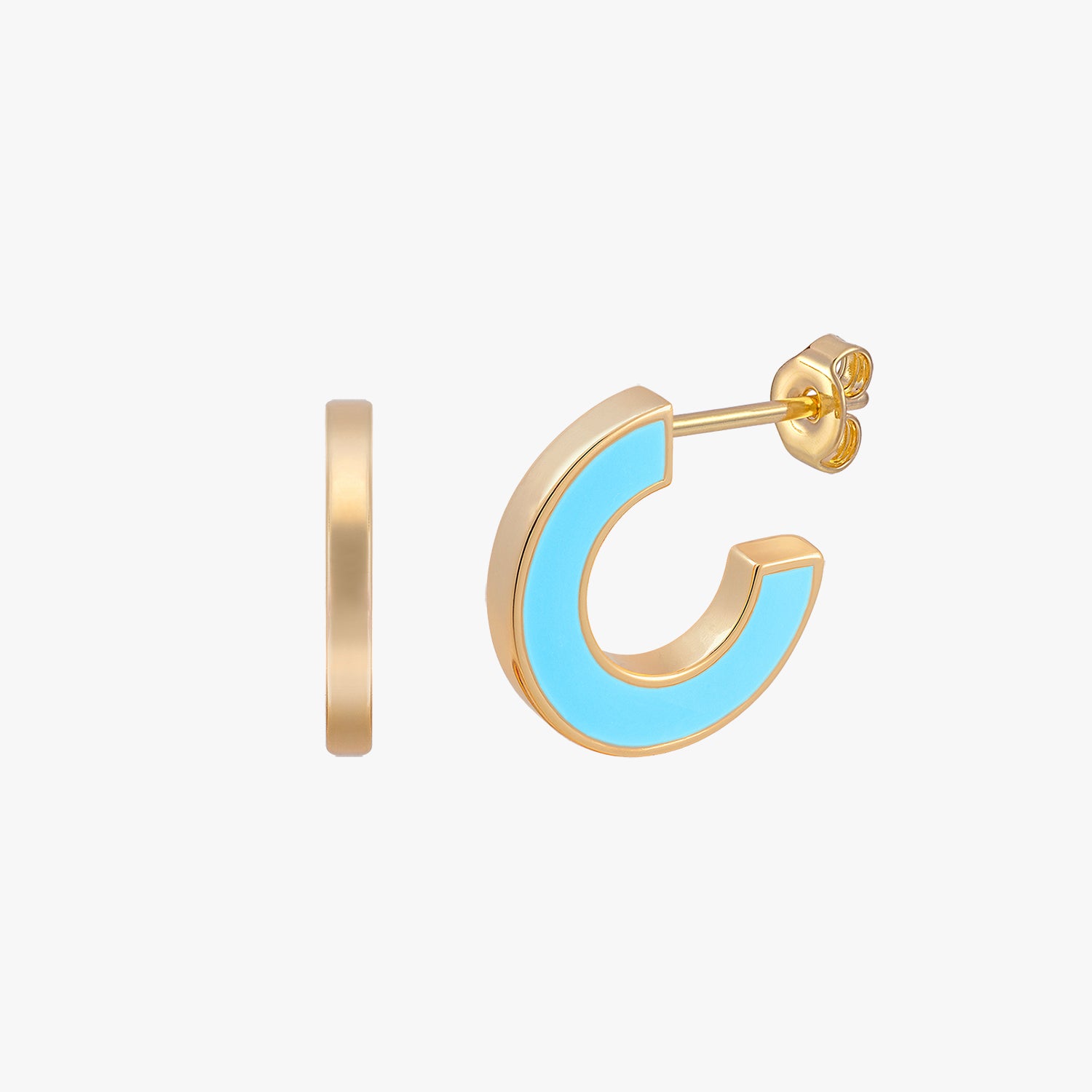 ต่างหูเคลือบอีนาเมลกลับด้านได้ สีฟ้าน้ำทะเลสดใส