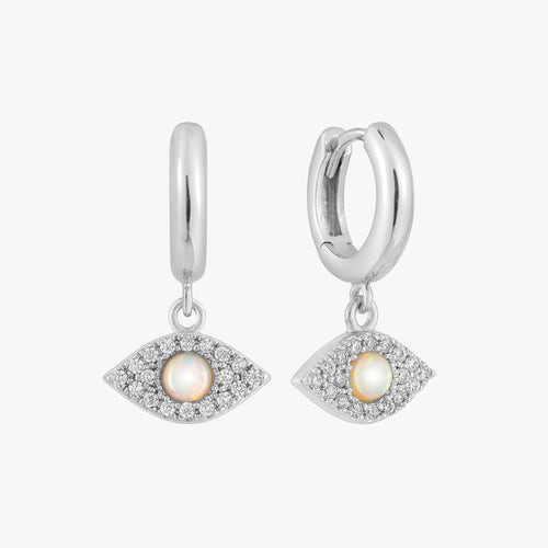 Opal Evil Eye Hoop Earrings