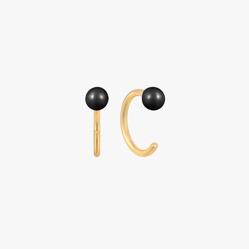 Baby Ball Black Enamel Huggie Earrings