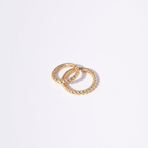 14K Massief Goud Gedraaide Touw Kleine Clicker 8mm