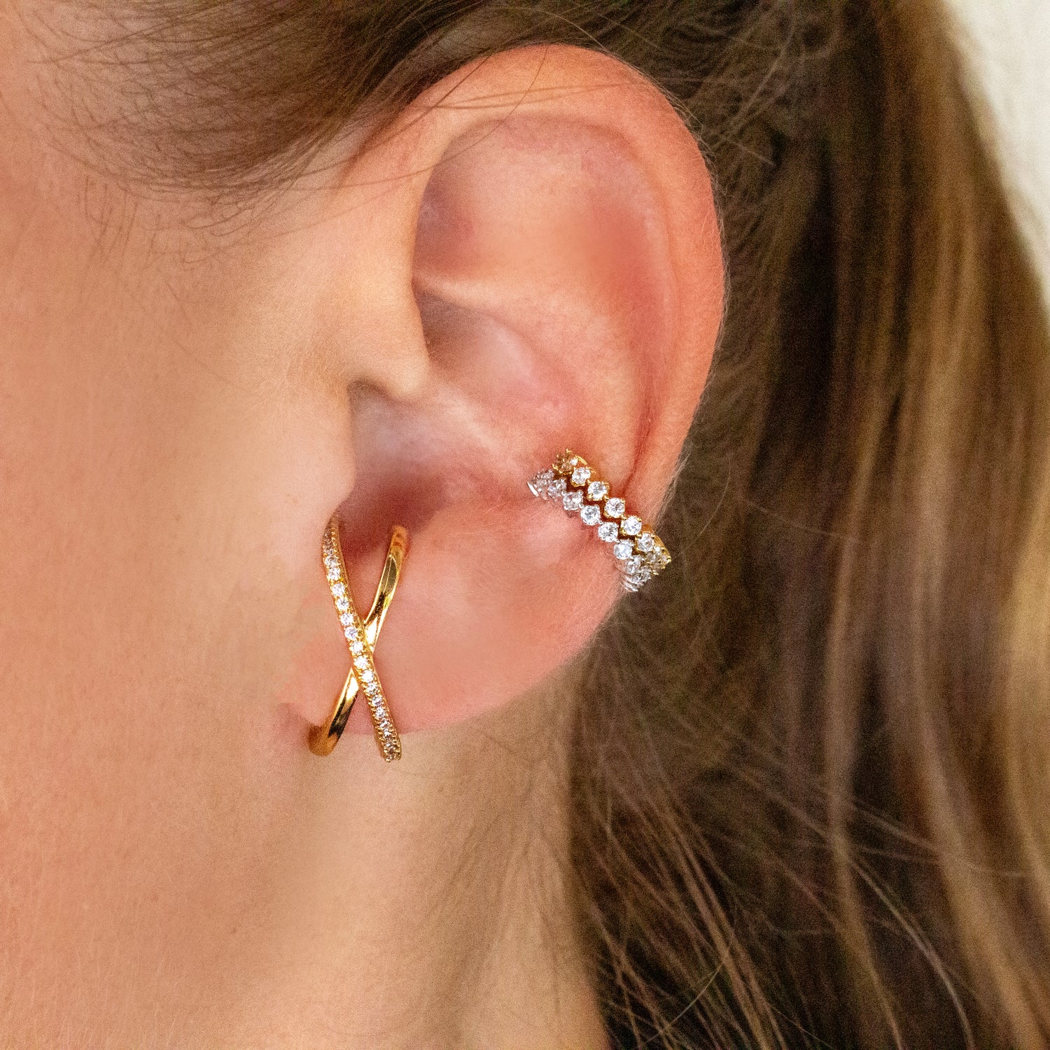 J&CO Jewellery Cross Dangle Hoop Earrings Gold