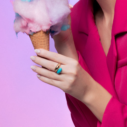 Twin Dome Sky Blue Enamel Ring