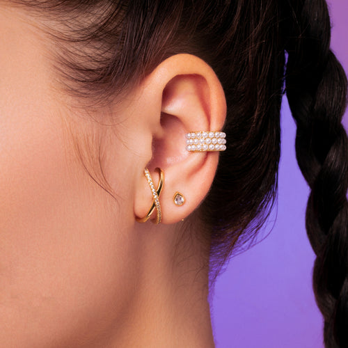 Pave Cross Suspender Stud Earrings