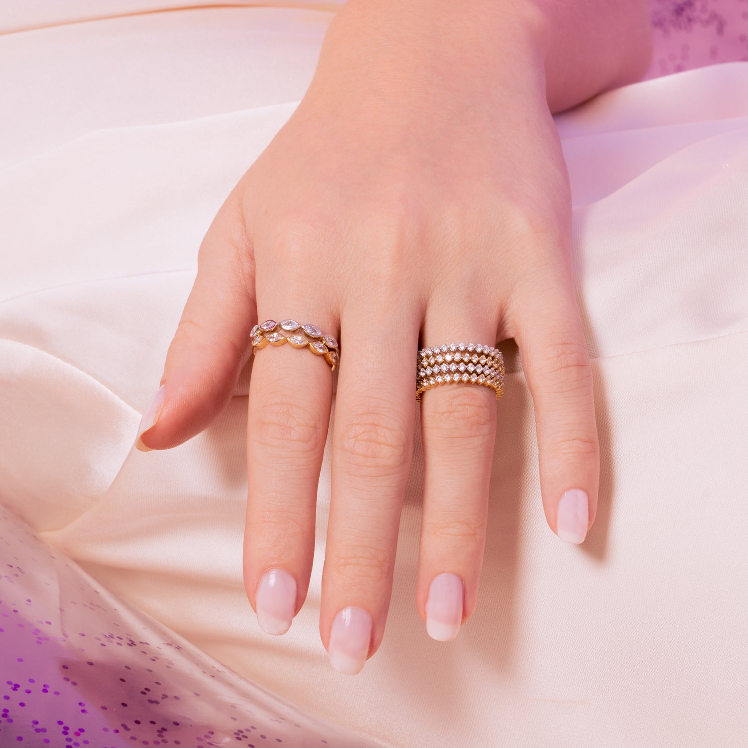 Anello Marquise Bar CZ in Oro