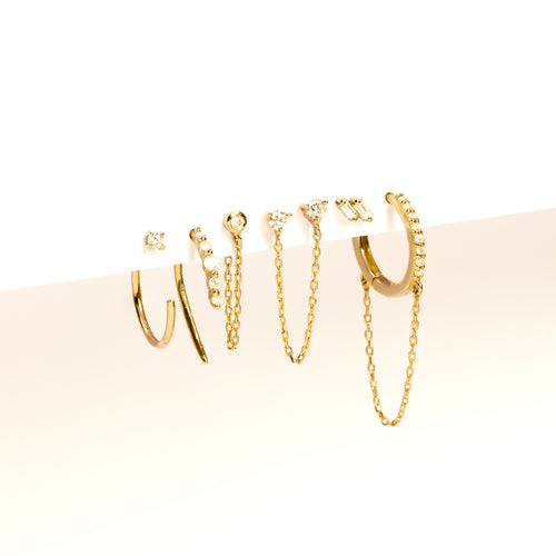 J&CO Jewellery 14K Solid Gold Diamond Timeless Hoop Chain Earrings - (Single)