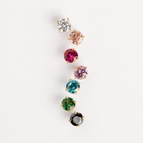 14K ソリッドゴールド ミニ CZ バーベル - エメラルド