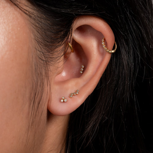 14K Solid Gold Glitrende Trio Diamant Gjennomgående Labret