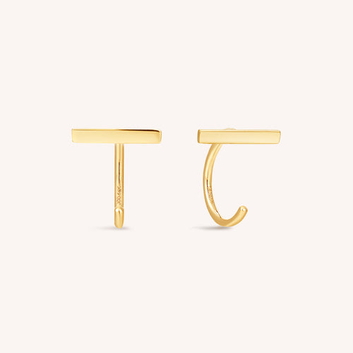 14K Solid Gold Bar Huggie Earrings – J&CO Jewellery