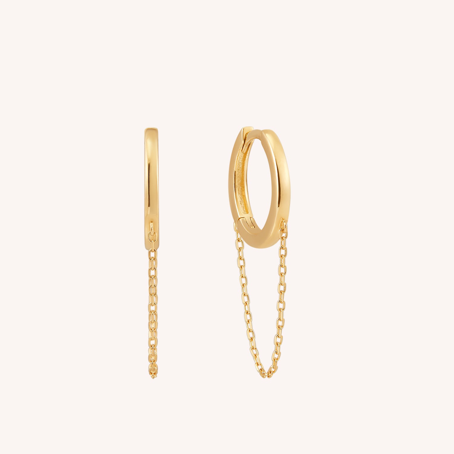 Double Chain Huggie Hoop 14K Gold | Musemond