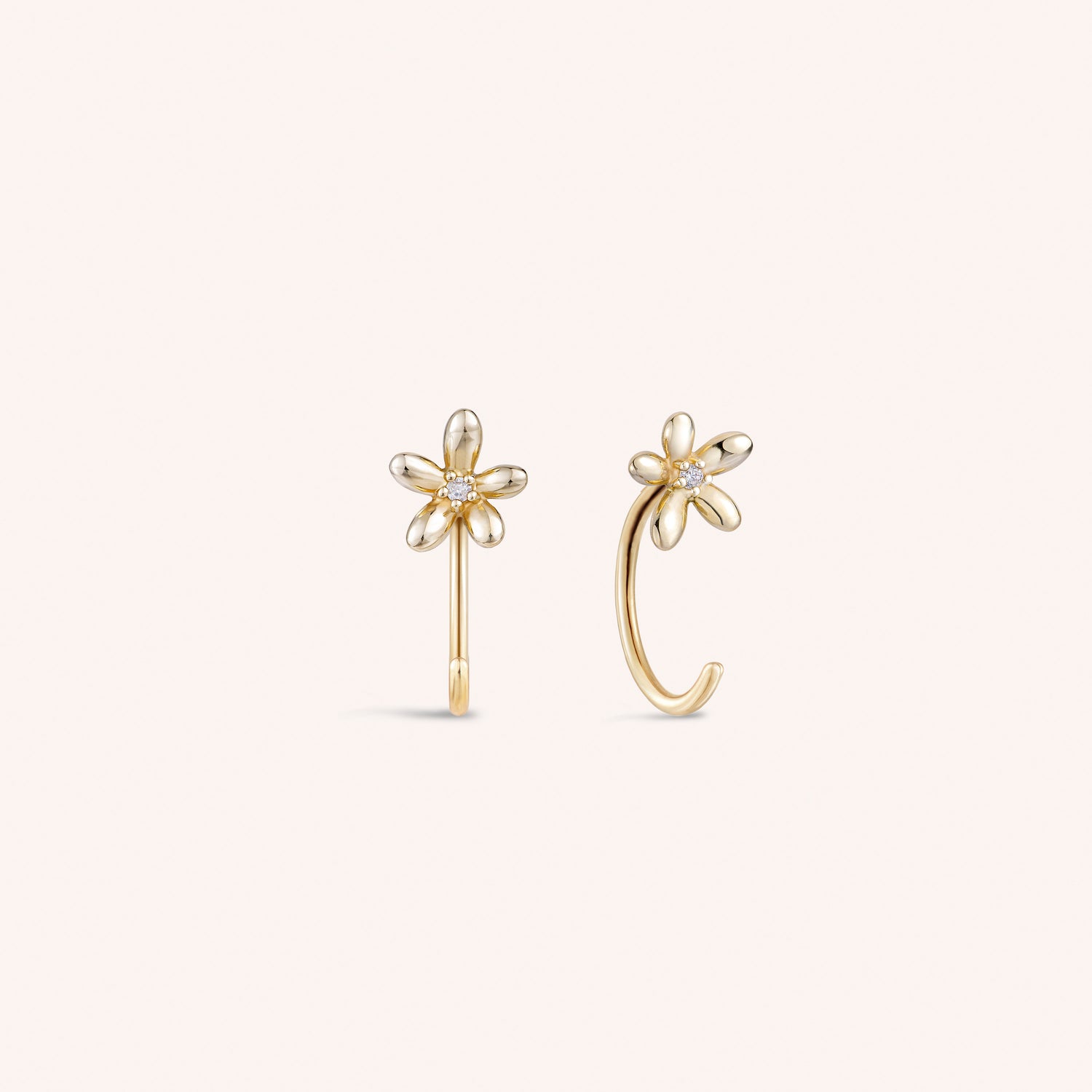 14K Solid Gold Floraison Diamentowe Otwarte Kolczyki Huggie