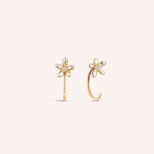 14K Solid Gold Floraison Diamentowe Otwarte Kolczyki Huggie