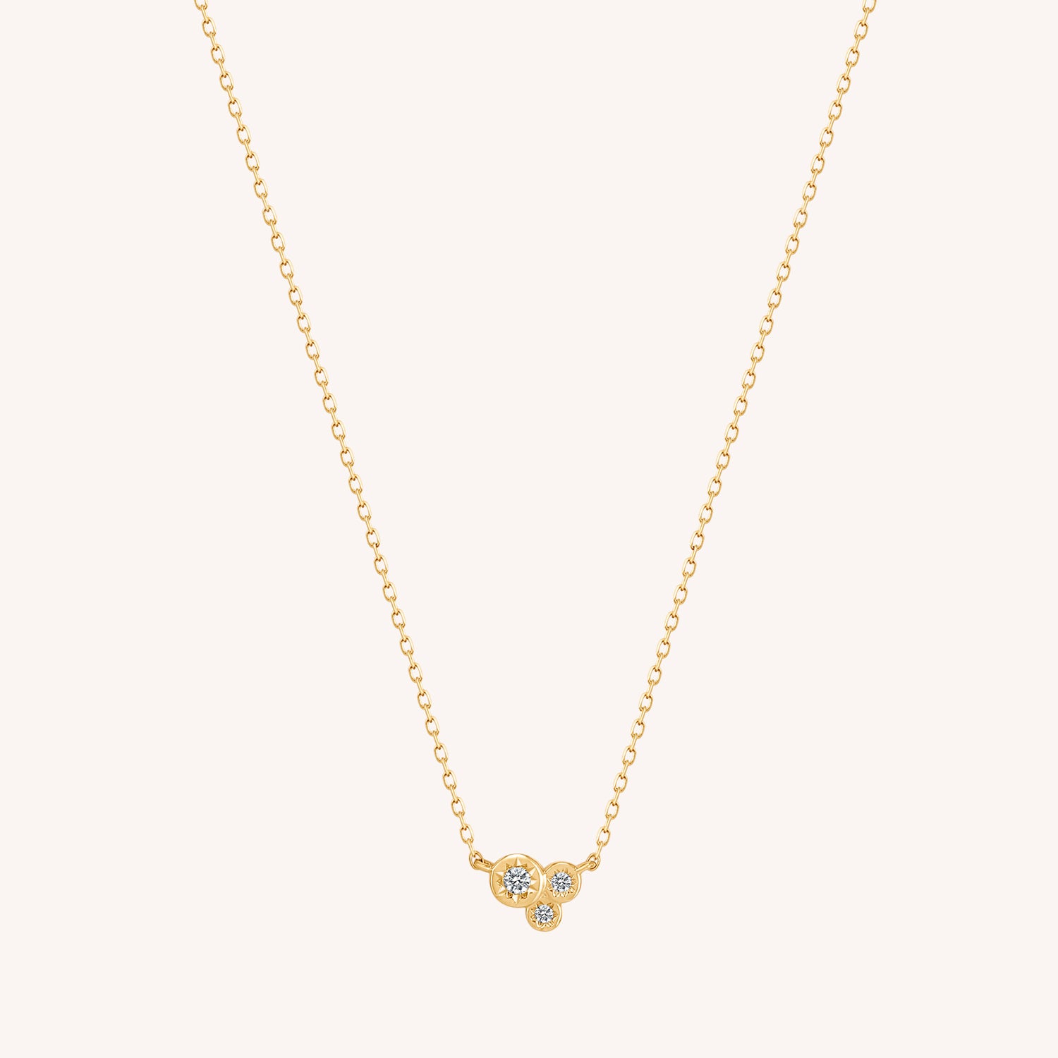 14K ソリッドゴールド トリオ ソリティア ダイヤモンド ネックレス