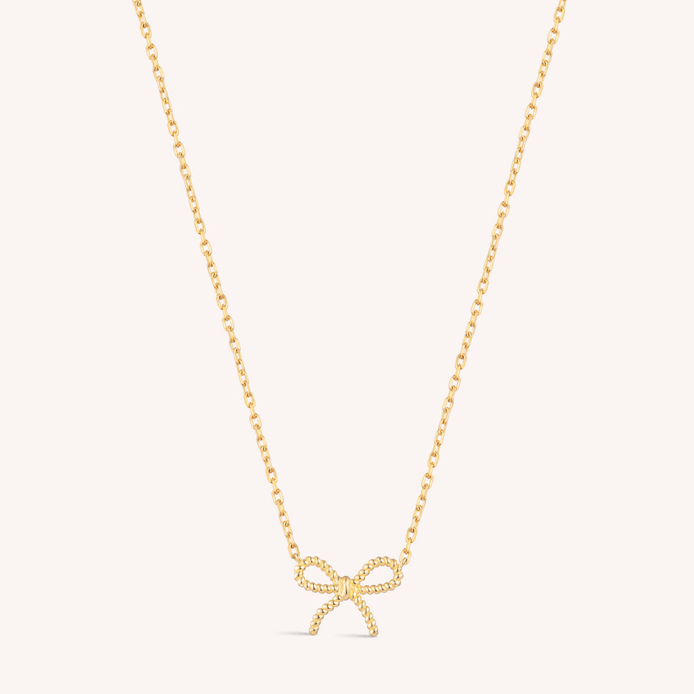 14K Solid Gold Micro Bow Necklace