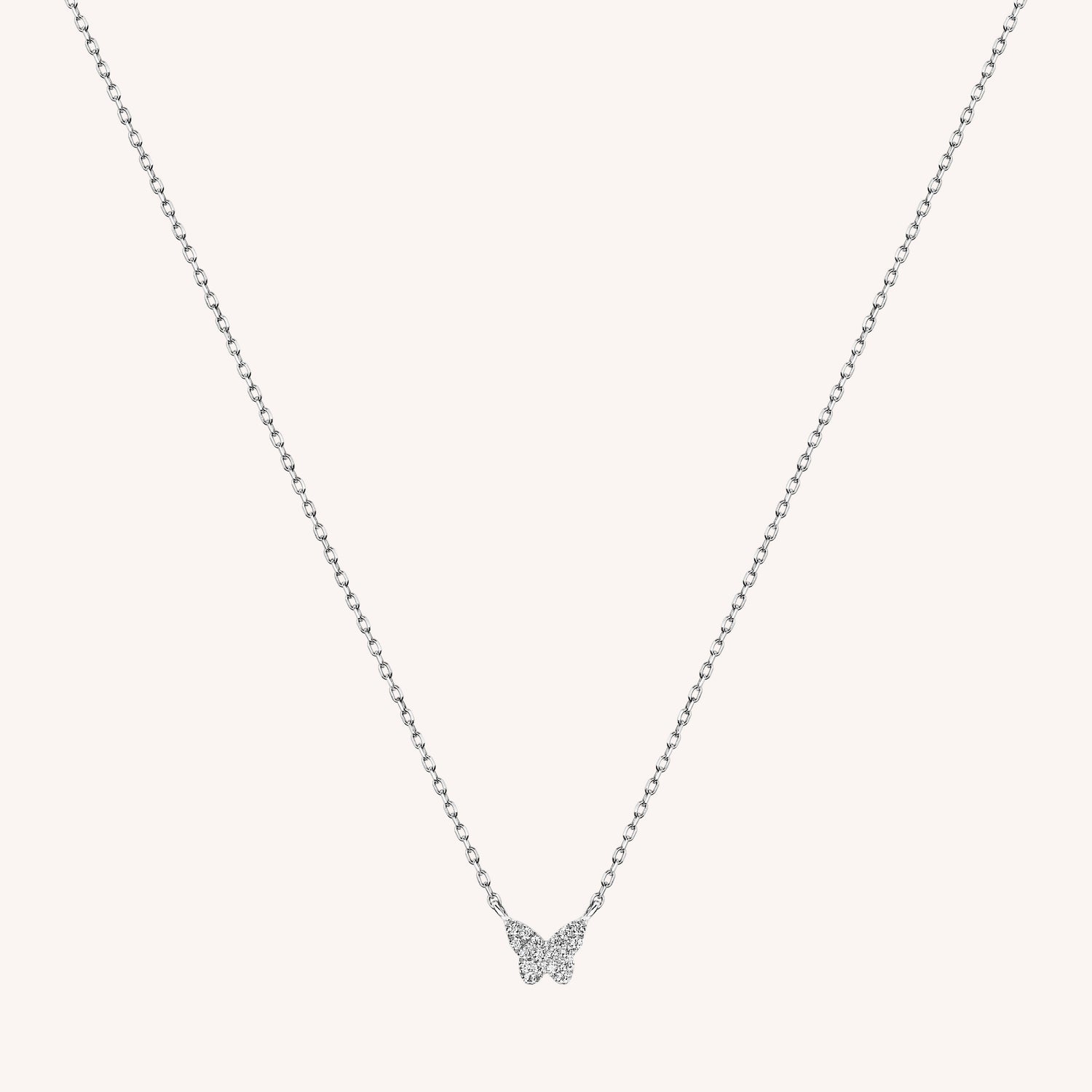 14K Massivt Guld Mini Pavé Diamant Sommerfugle Halskæde