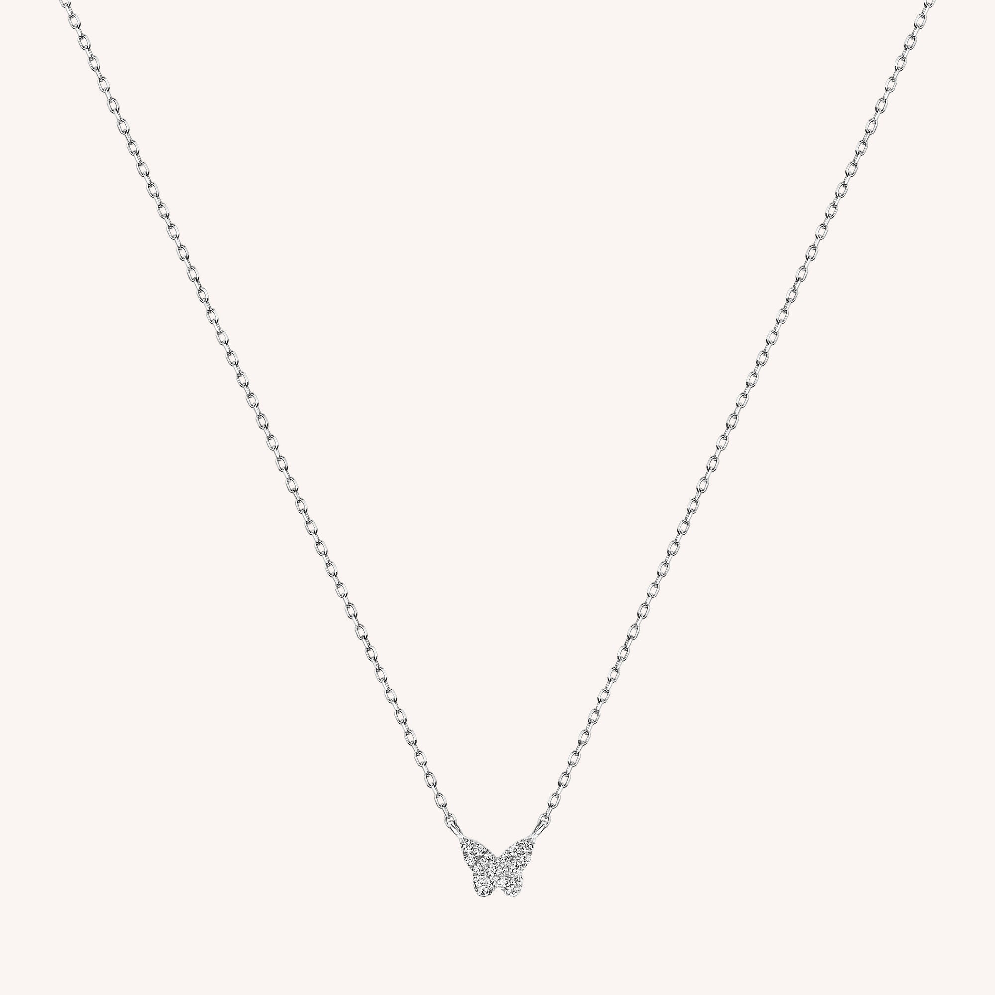 14K Massivt Guld Mini Pavé Diamant Sommerfugle Halskæde