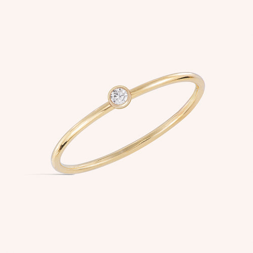 14K Solid Gold Minimal Diamond Ring